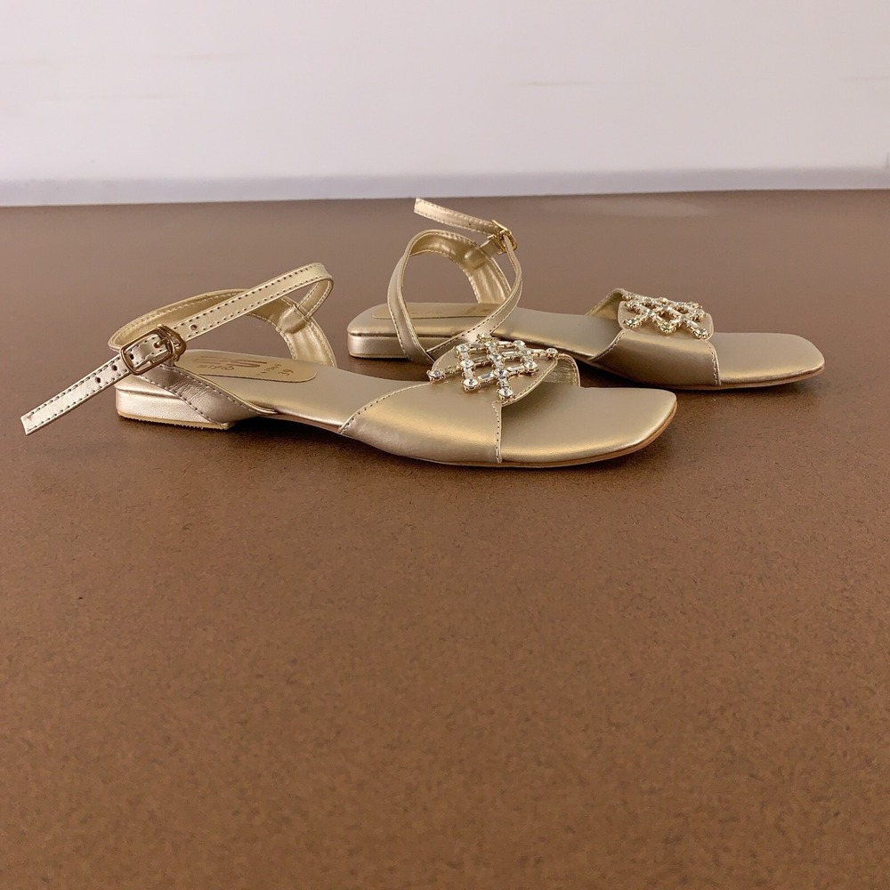 Stylo Women's US Shoe Size 9 Gold Rhinestone Accent Ankle Strap Sandals New - Picture 2 of 7